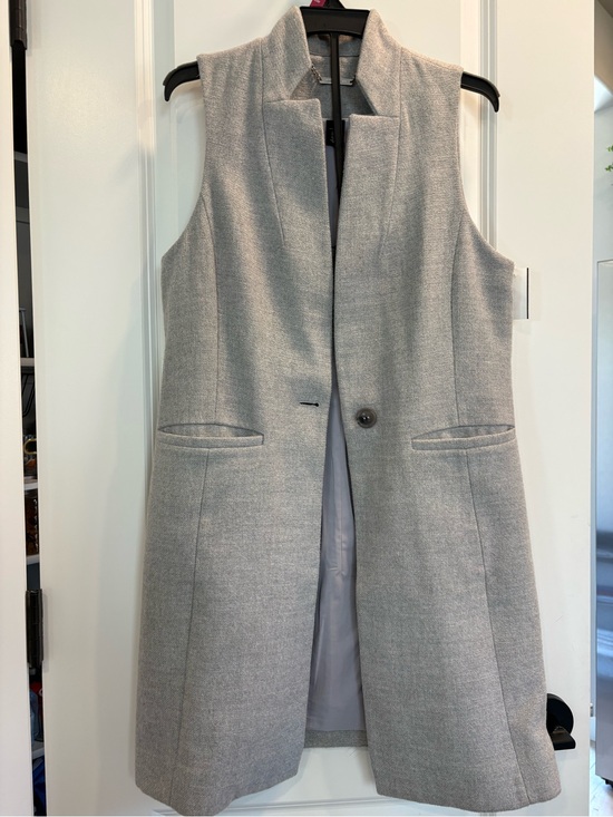 White House Black Market Jackets & Blazers - White House Black Market Sleeveless Long Vest Coat in Light Gray